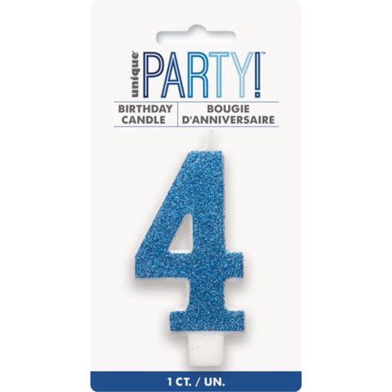 Gliter Blue Candle - Number 4 - The Base Warehouse