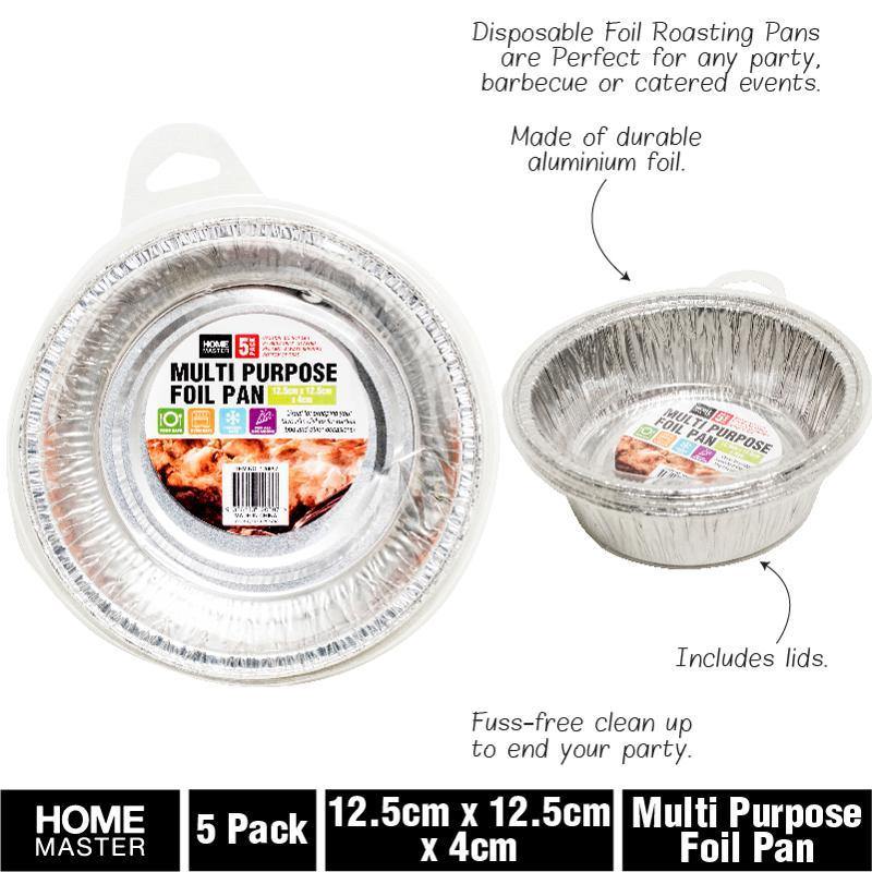 5 Pack Round Foil Tray - 12.5cm x 12.5cm x 4cm - The Base Warehouse