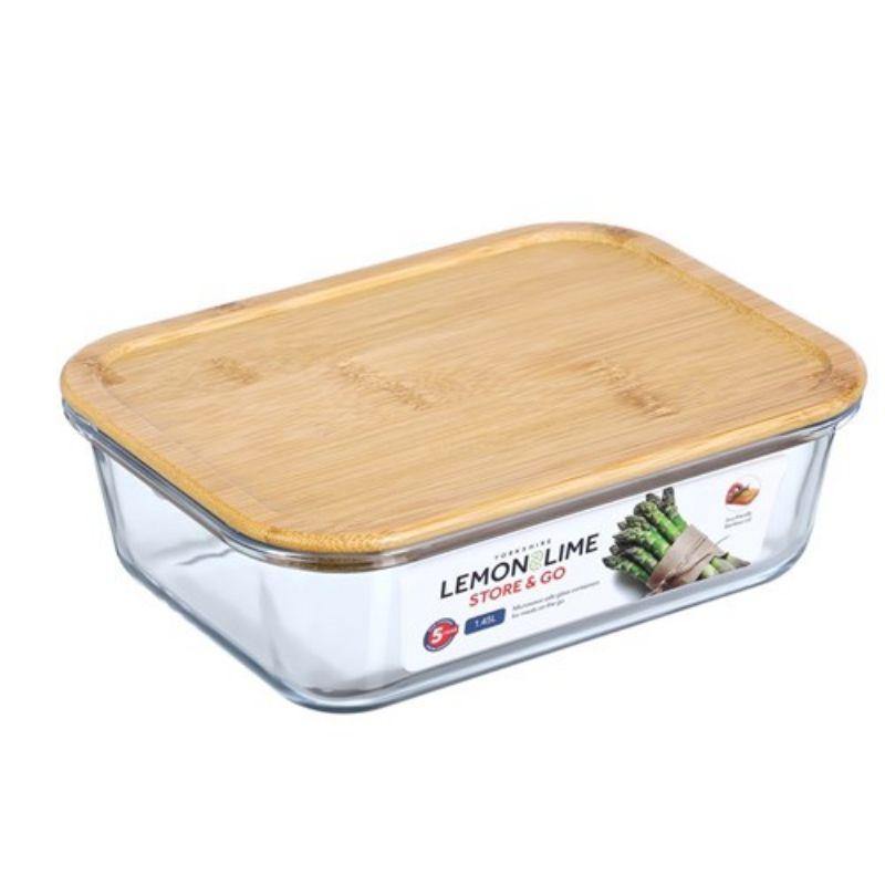 Yorkshire Rectangle Glass Container with Bamboo Lid - 1.45L