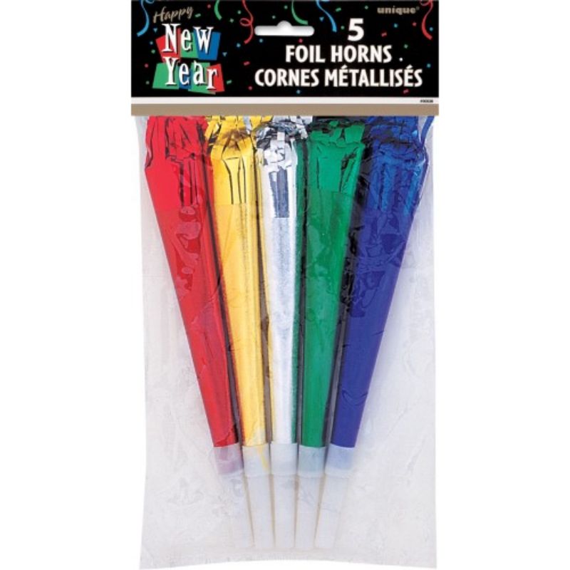 5 Pack New Year Foil Horns