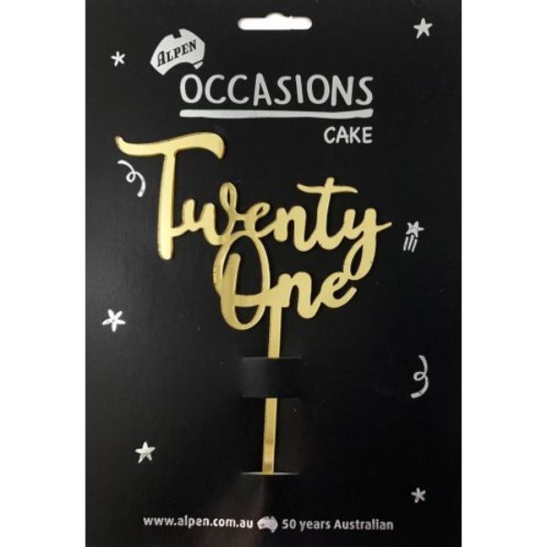 Twenty One Acrylic Gold Cake Topper - 2mm