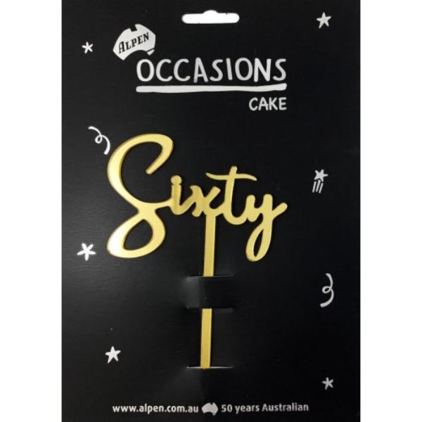 Gold Acrylic Sixty Cake Topper - 2mm