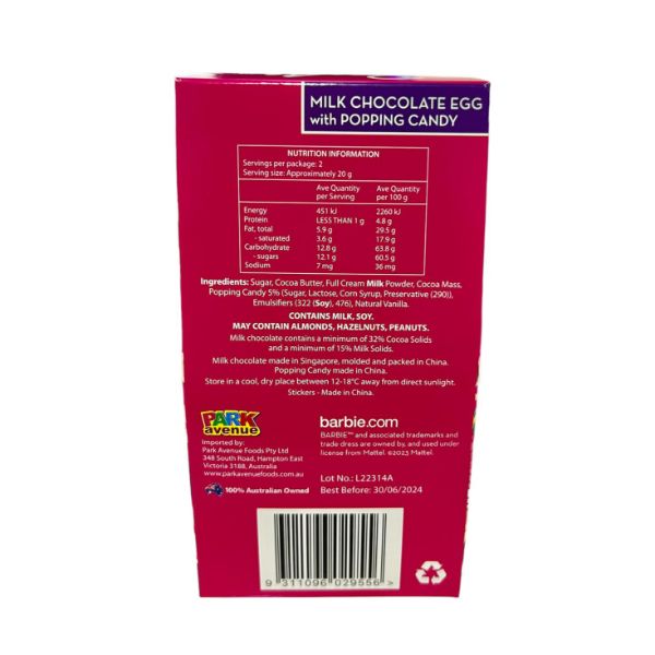 Barbie Milk Chocolate Egg With Popping Candy - 40g