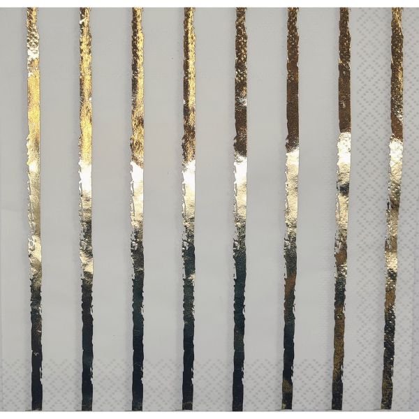 16 Pack Gold Painted Stripe Foil Stamped 2 Ply Luncheon Napkins - 33cm x 33cm