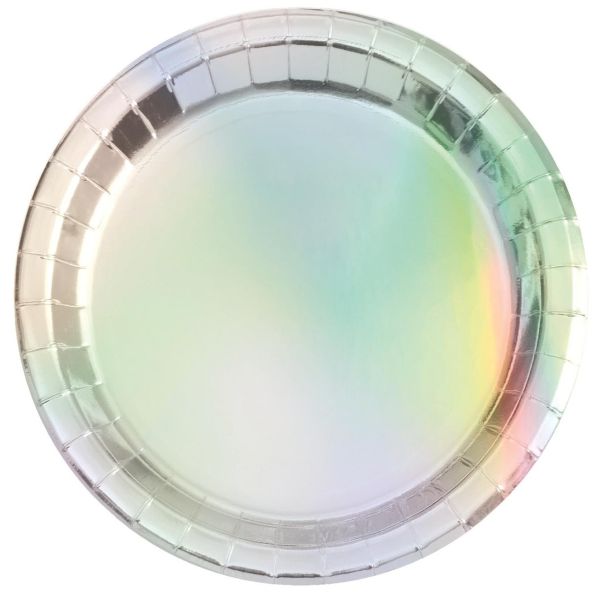 8 Pack Iridescent Foil Round Paper Plates - 18cm