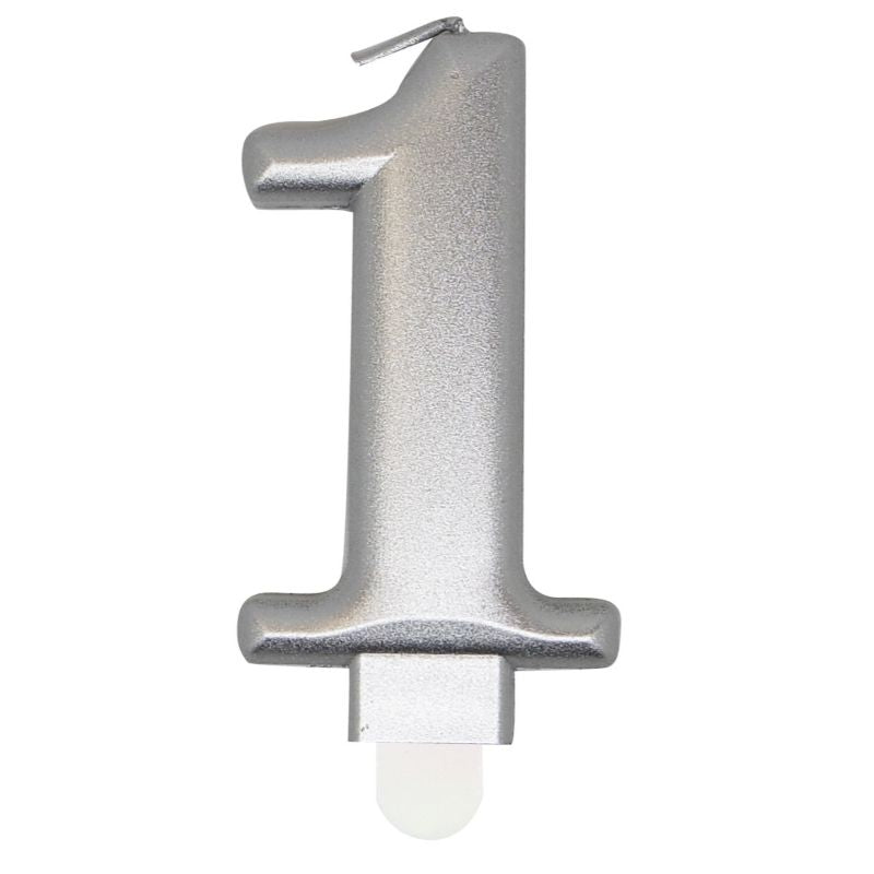 Metallic Silver Numerical Birthday Candle 1 - 8cm