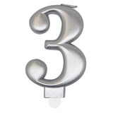 Load image into Gallery viewer, Metallic Silver Numerical Birthday Candle 3 - 8cm