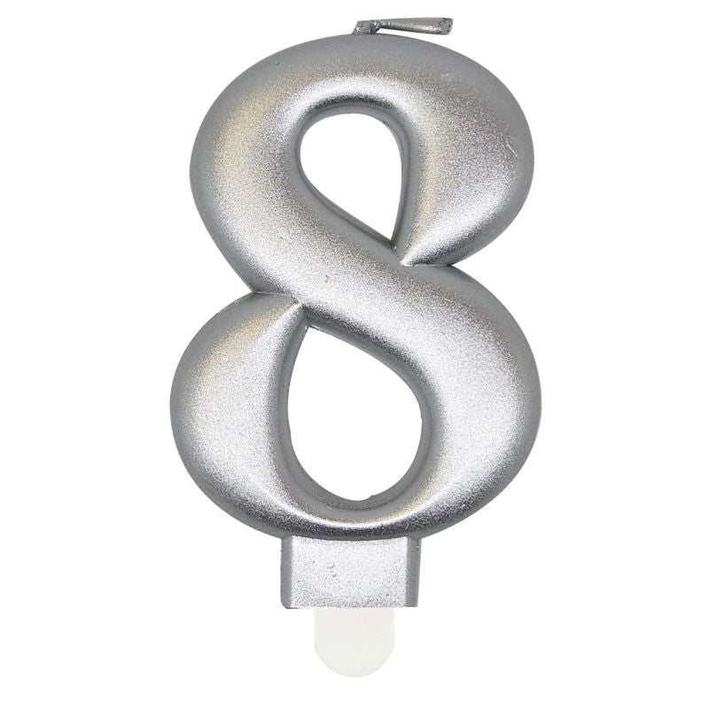 Metallic Silver Numerical Birthday Candle 8 - 8cm