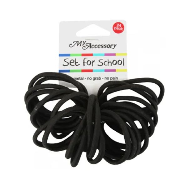 24 Pack School Black Very Thick Hair Rings