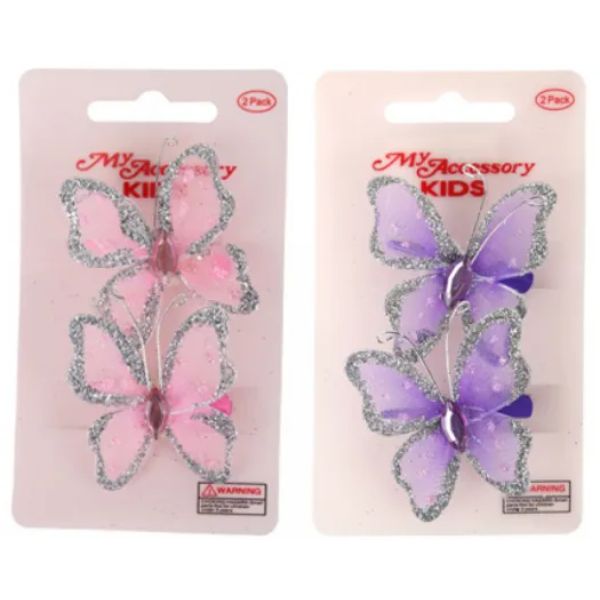 2 Pack Butterfly Duck Clip With Glitter Edging