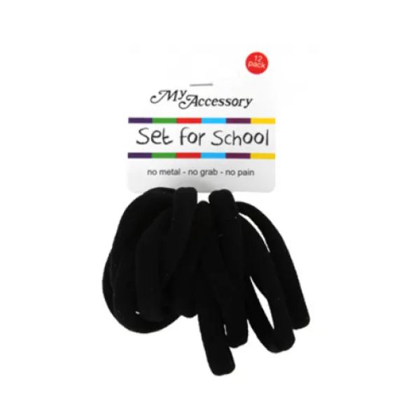 12 Pack School Black Thick Hair Rings