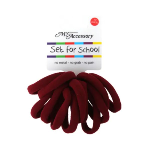 12 Pack School Burgundy Thick Hair Rings