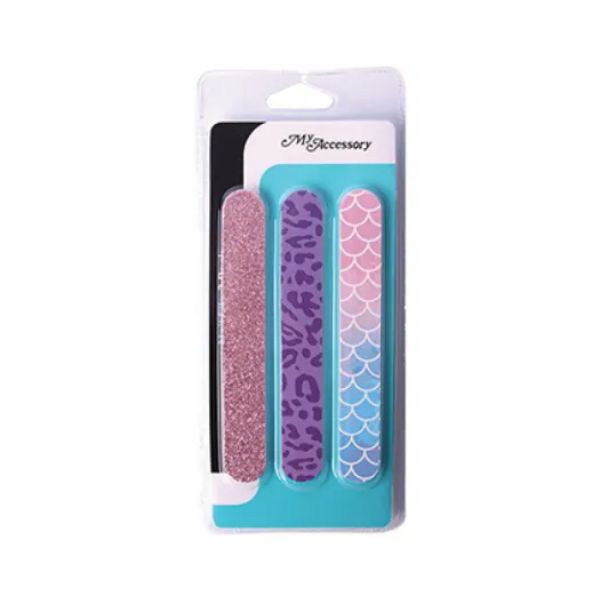 3 Pack Printed Glitter Leopard Mermaid Nail Files