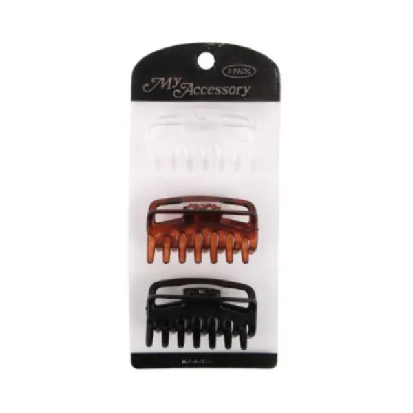 3 Pack Melrose Matt Clear Tortoise Black Hair Clips