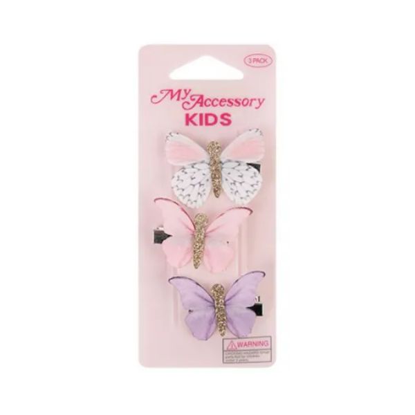 3 Pack Butterfly With Glitter Duck Clips