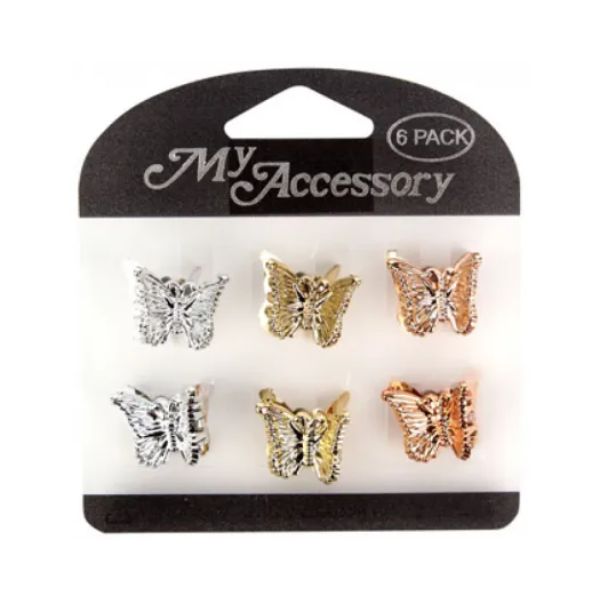 6 Pack Metallic Butterfly Shape Claw Clips