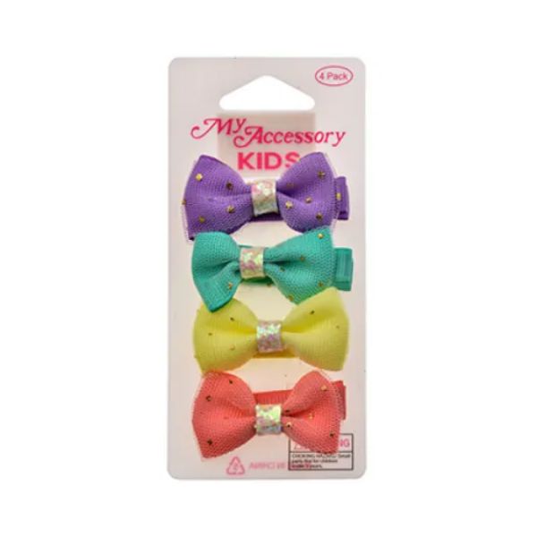 4 Pack Gold Glitter Spots Bows Pastel Duck Clip