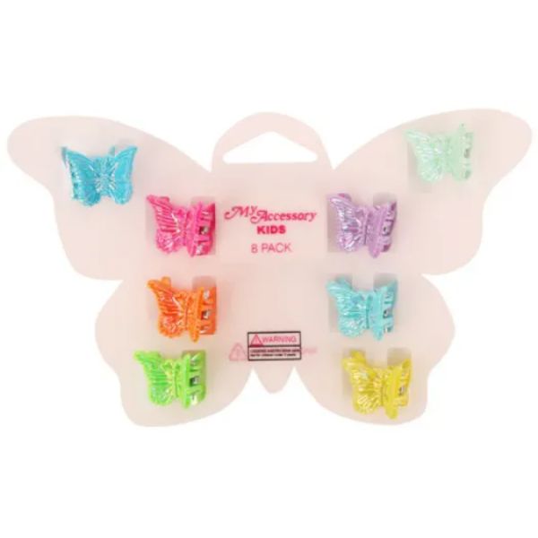 8 Pack Kids Butterflies Mixed Colours Mini Clip