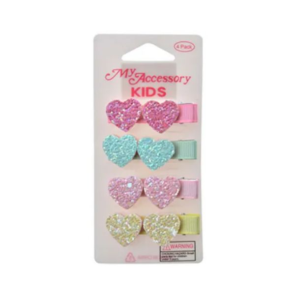 4 Pack Hearts Glitter Duck Clip