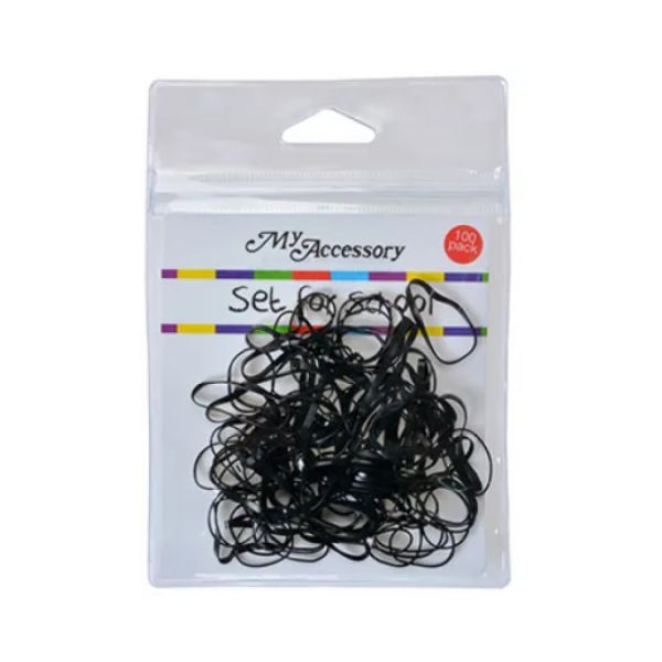 100 Pack School Black Non Stick hair Elastics