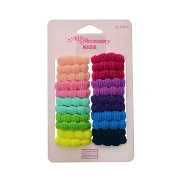 22 Pack Kids Small Ribbed Assorted Colours Hair Rings