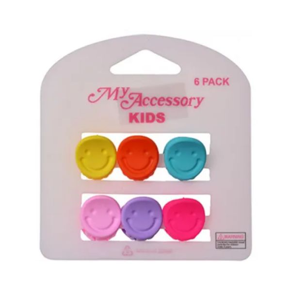 6 Pack Kids Smiley Face Assorted Colours Mini Claw Clip