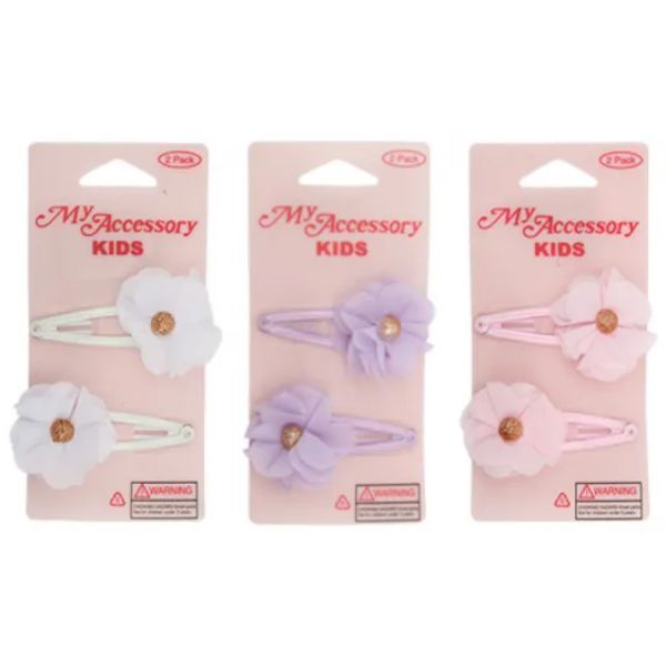 2 Pack Kids Flower With Gold Center Sleepie Clip