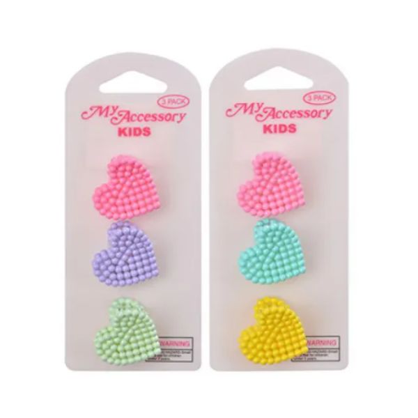 3 Pack Kids Melrose Beaded Heart Clip - 2.9cm