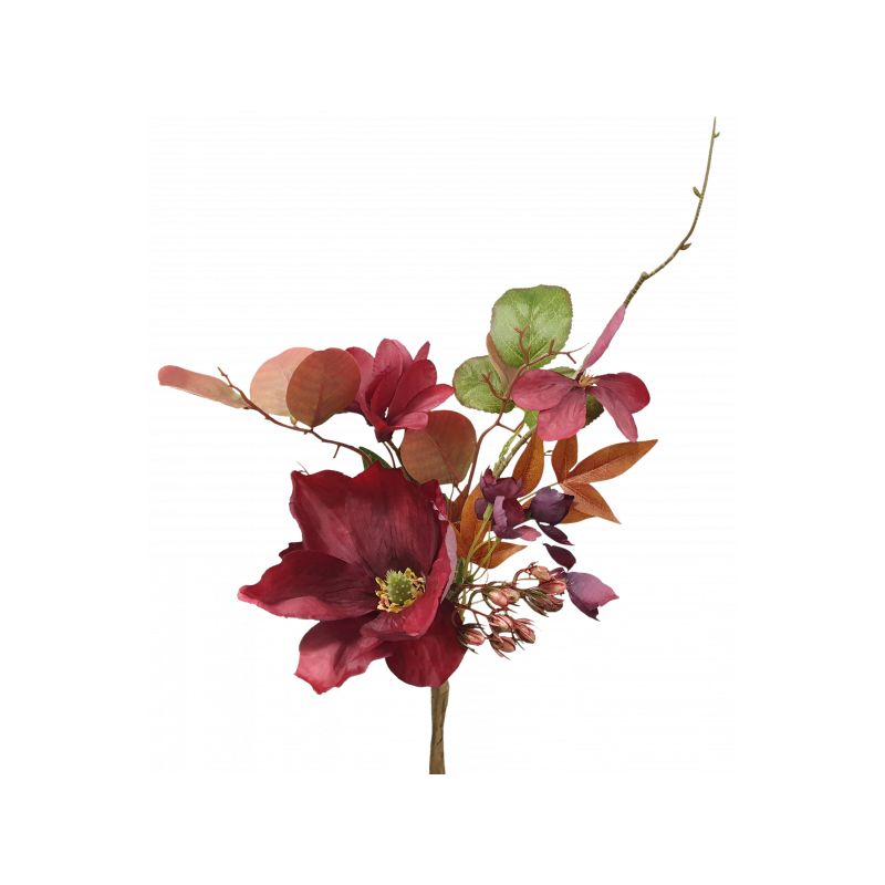 Burgundy Dried Magnolia Hydrangea Frangipani Bouquet - 45cm