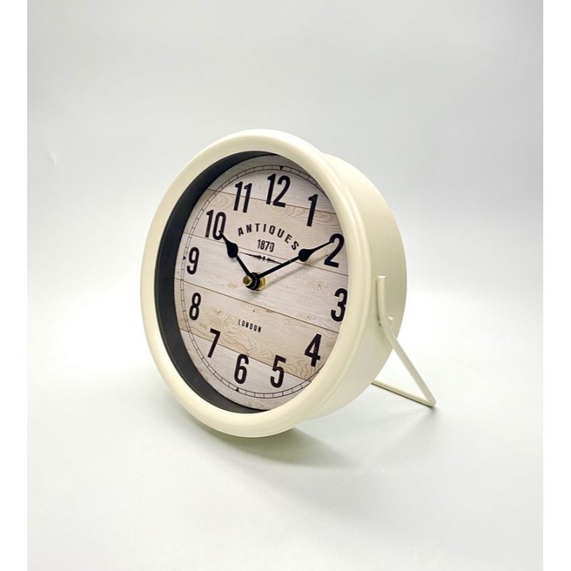 White Classical Metal Table Clock - 21cm x 15cm x 21cm