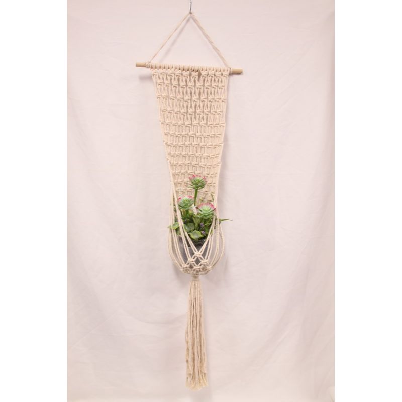 Cream Macrame Pot Holder with Bowl - 127cm
