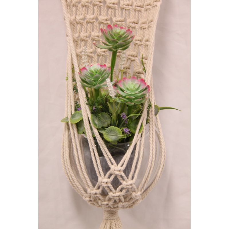 Cream Macrame Pot Holder with Bowl - 127cm