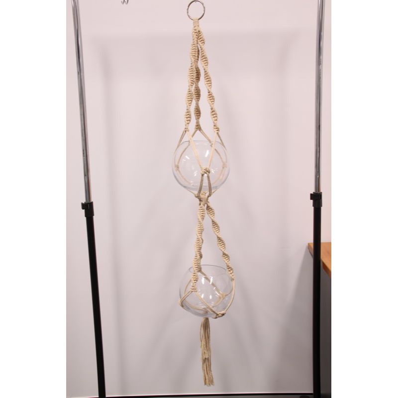 Hanging Double Glass Bowl Macrame Pot Holder - 140cm