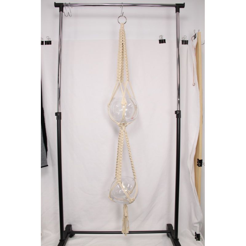 Hanging Double Glass Bowl Macrame Pot Holder - 140cm