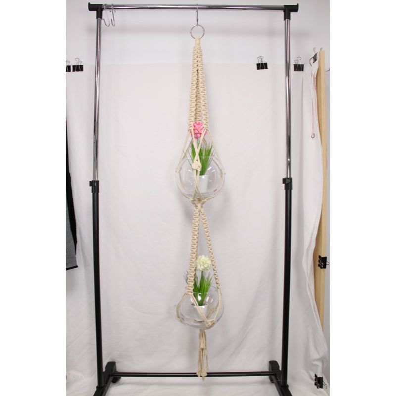 Hanging Double Glass Bowl Macrame Pot Holder - 140cm