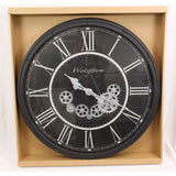 Load image into Gallery viewer, Black Round Clock with Moving Cogs - 73cm
