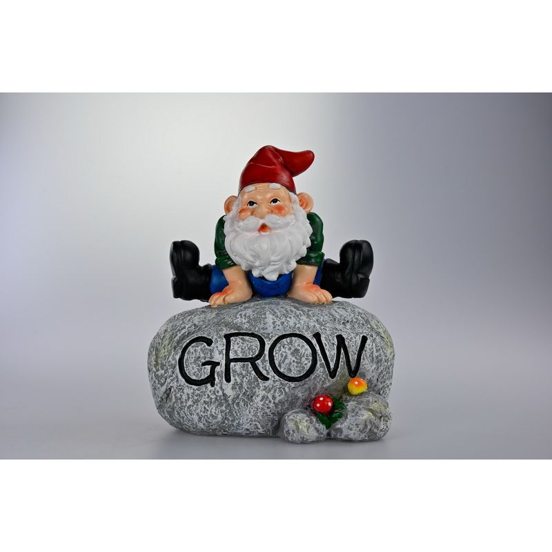 Gnome on Rock with Grow Wording - 19cm