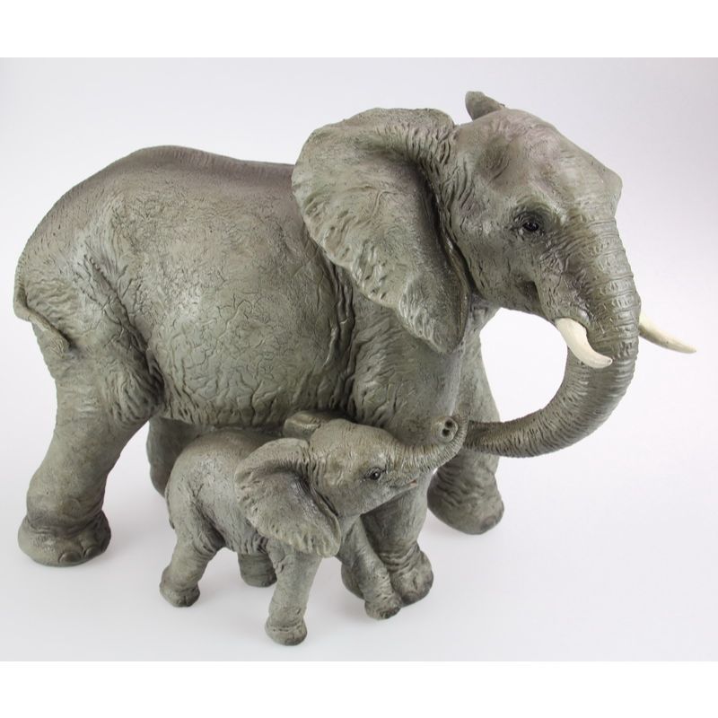 Elephant Figurine with Baby Holding Trunk - 46cm