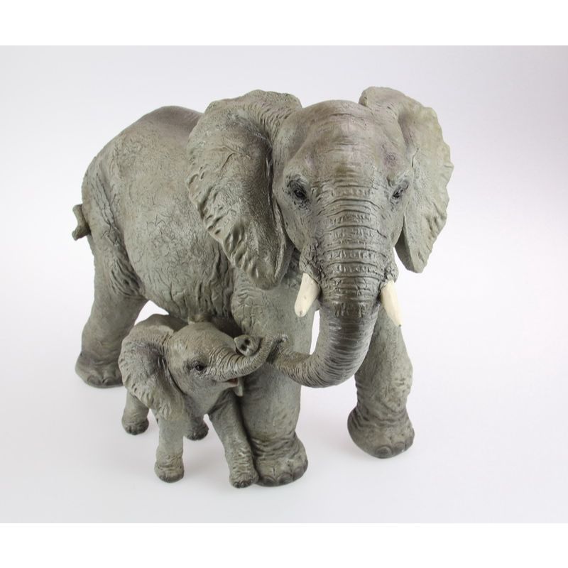 Elephant Figurine with Baby Holding Trunk - 46cm
