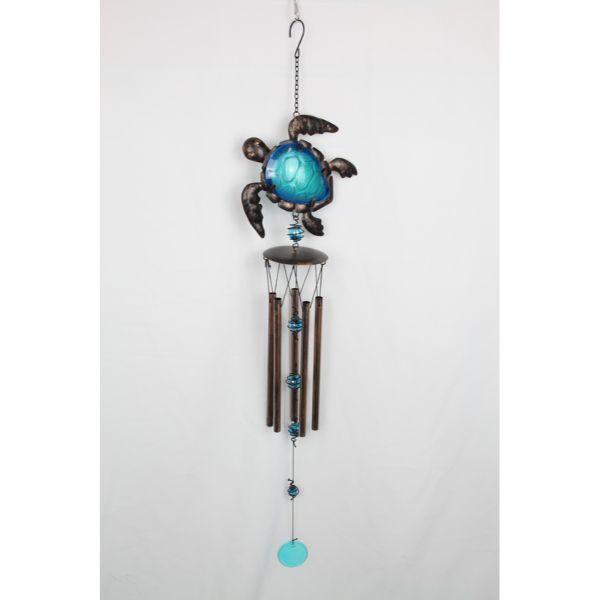 Metal/Glass Blue Turtle Wind Chime - 90cm