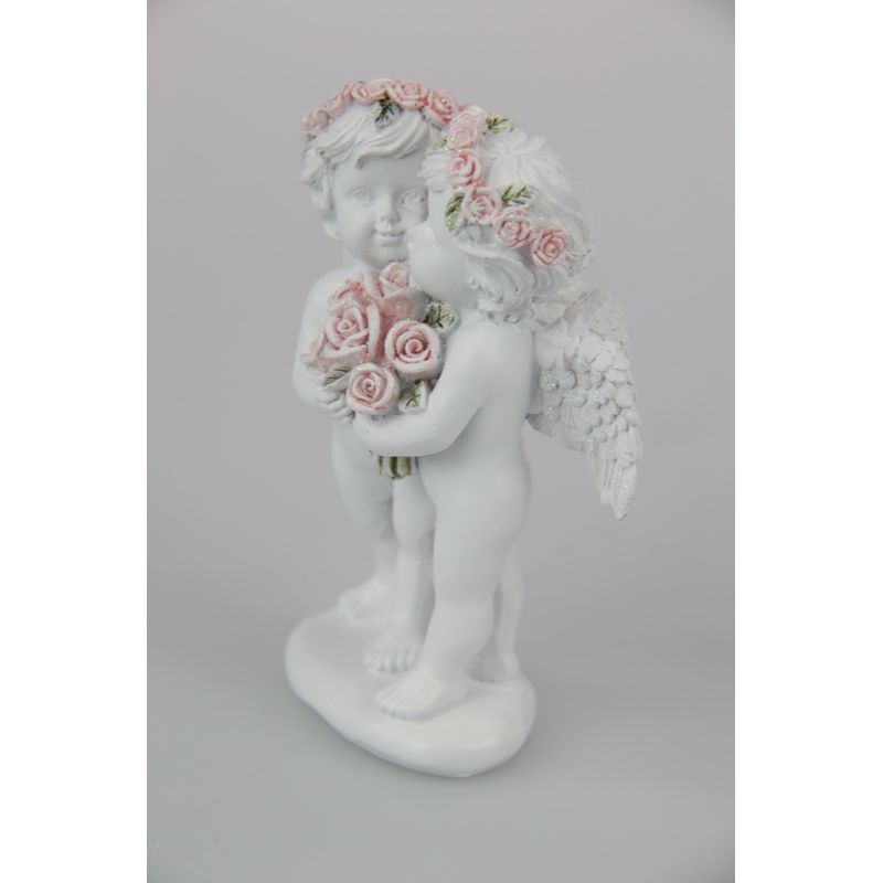 Standing Cherub Couple with Rose Band - 10cm