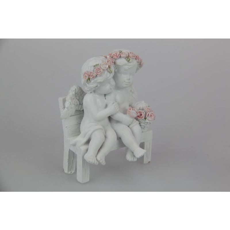 Cherub Couple with Rose Band on Chair - 10cm