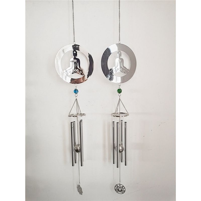 Silver Flower Pattern Yoga Lady Wind Chime