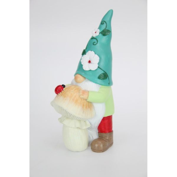 Garden Gnome Resting on Mushroom - 23cm