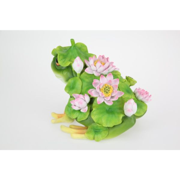 Sitting Green Frog with Flower Finish - 24cm