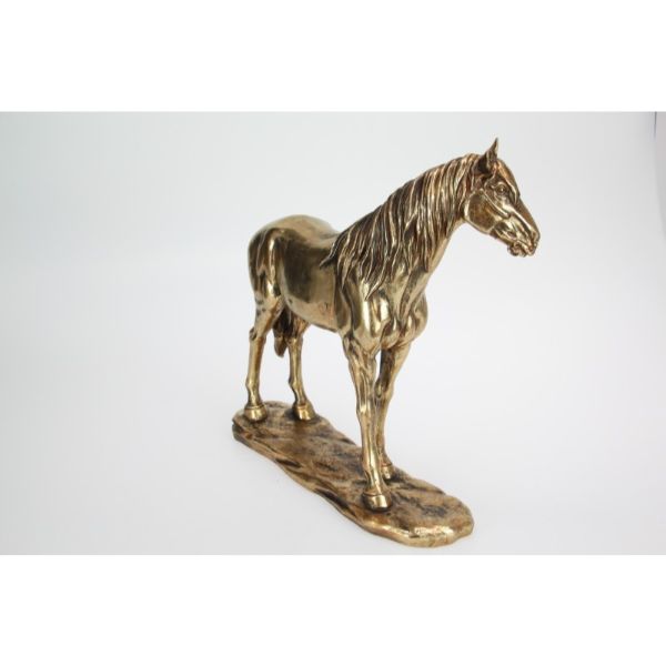 Gold Standing Horse on Base - 34cm