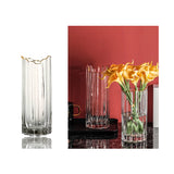 Load image into Gallery viewer, Glass Ribbed Vase With Gold Rim - 12cm x 30cm