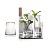 Load image into Gallery viewer, Cone Shaped Glass Vase Patterned With Gold Rim - 11cm x 14cm x 16cm