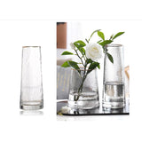 Load image into Gallery viewer, Cone Shaped Glass Vase Patterned With Gold Rim - 8cm x 10cm x 27cm