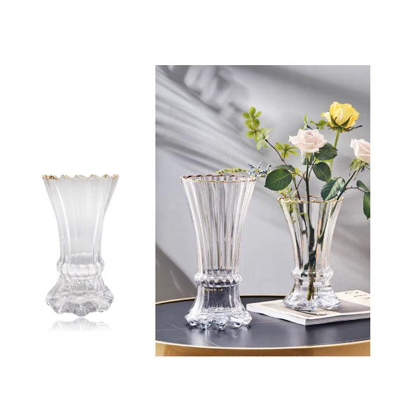 Clear Decorative Vase With Gold Rim - 13cm x 22cm